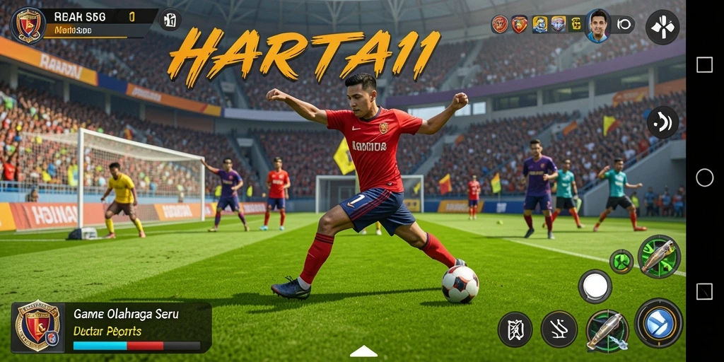 Tampilan utama HARTA11 memperlihatkan aksi seru dalam permainan olahraga.