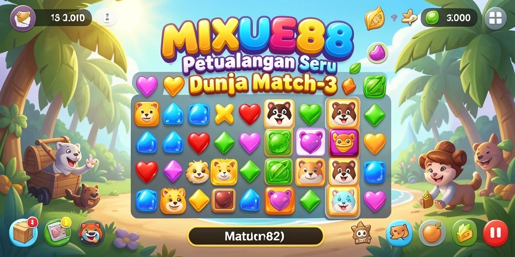 Tampilan gameplay MATCH-3 yang seru dan penuh warna di MIXUE88.