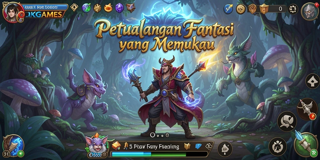 Screenshot menunjukkan pertarungan epik dalam dunia RPG OKGAMES.
