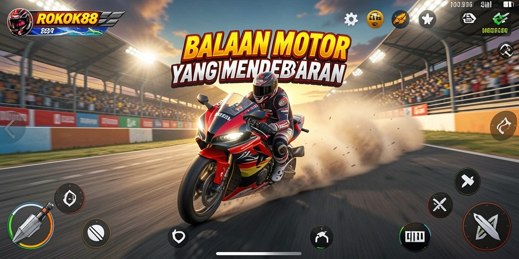 Tampilan menarik dari gameplay ROKOK88 dengan balapan motor yang mendebarkan.