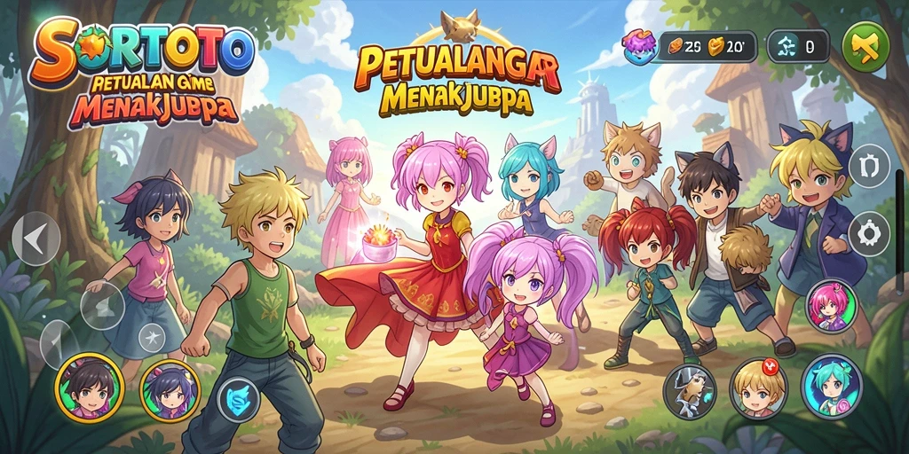 Tampilan gameplay SORTOTO dengan aksi karakter anime yang dinamis.