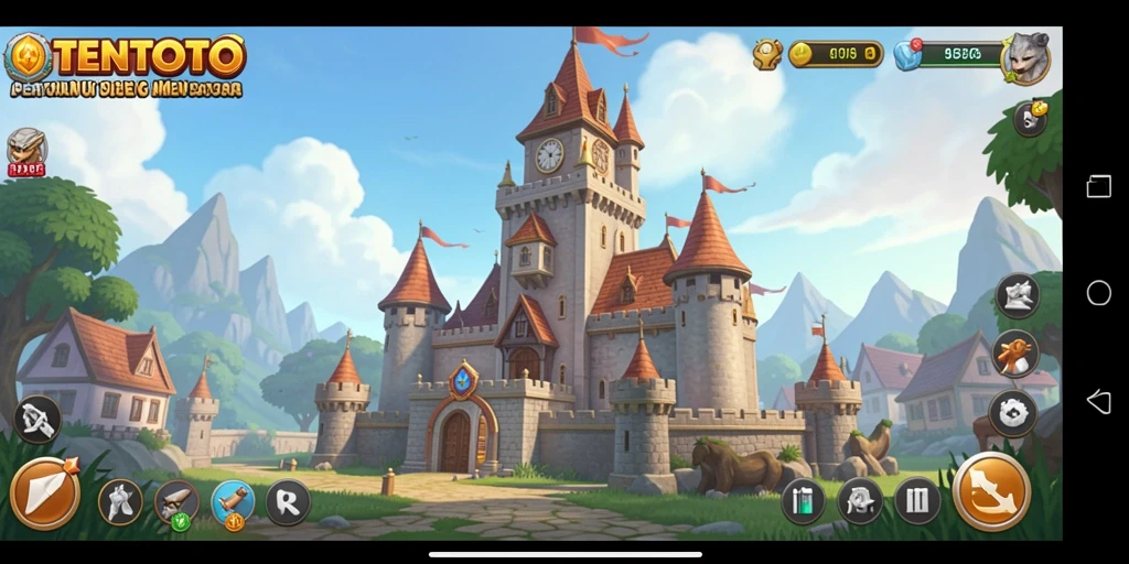 Screenshot gameplay TENTOTO menampilkan menara yang siap menjaga pertahanan.