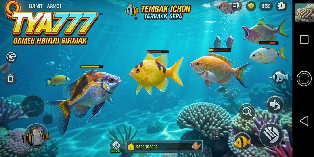 Screenshot gameplay TYA777 menampilkan aksi seru menembak ikan.