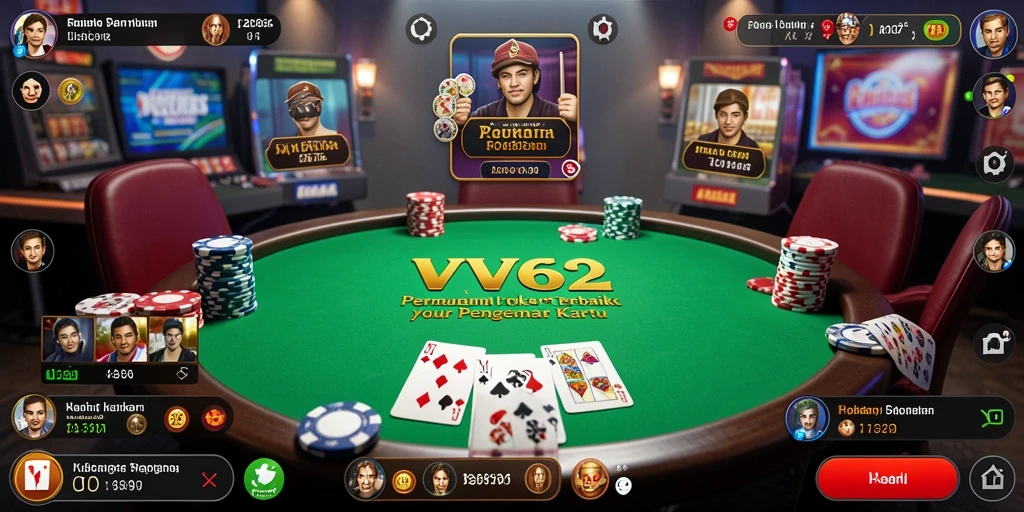 Screenshot gameplay VV62 dengan suasana permainan Poker yang seru.
